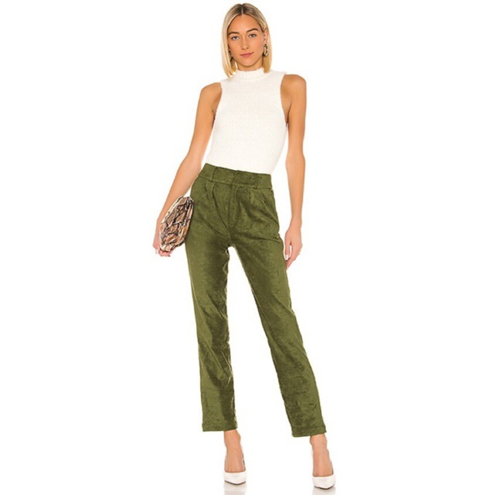Lovers + Friends Lilith Pants‎ High Waist Faux Suede Green XXS Quiet Luxury Fall